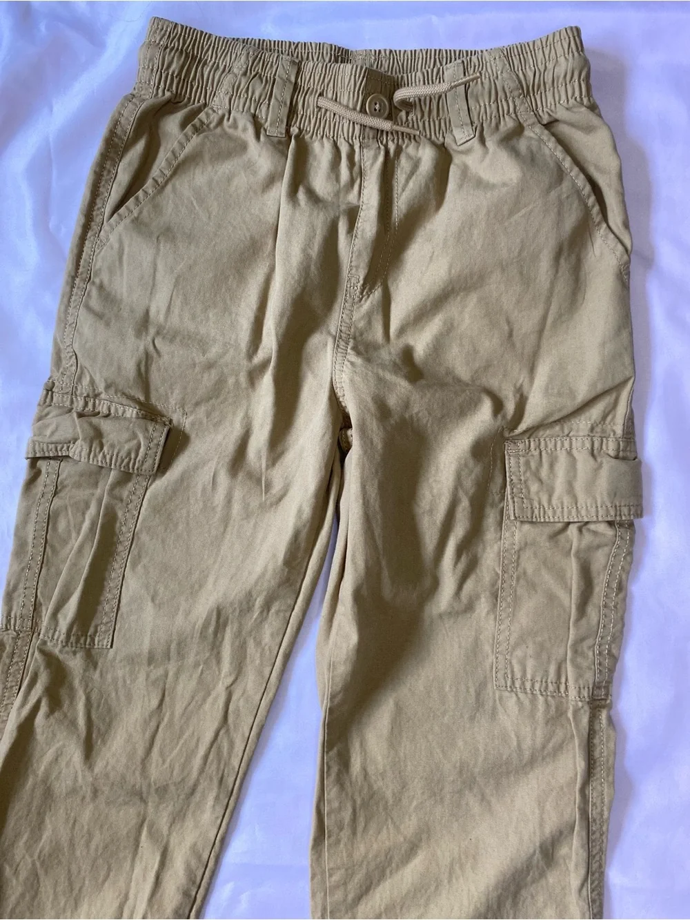 The Children's Place Khaki Cargo Pants with Olive Green Plaid Shirt